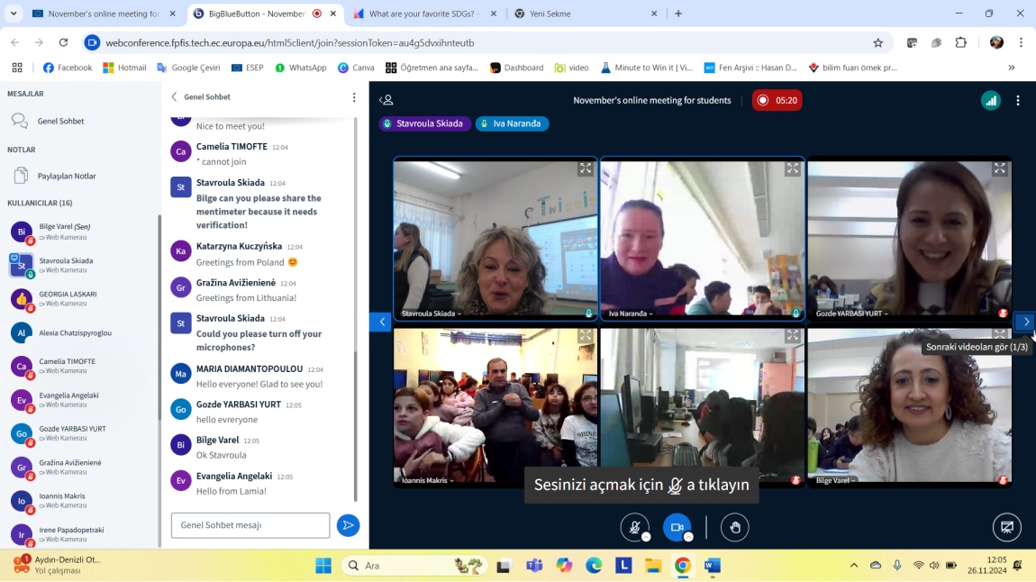 SustAInable eTwinning proje ortaklarımız ile çevrimiçi toplantı gerçekleştirdik