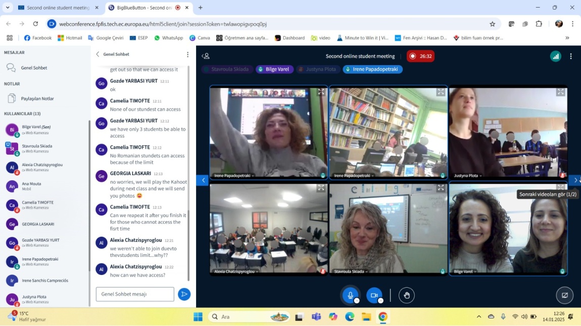 SustAInable eTwinning proje ortaklarımız ile ikinci çevrimiçi toplantımızı gerçekleştirdik